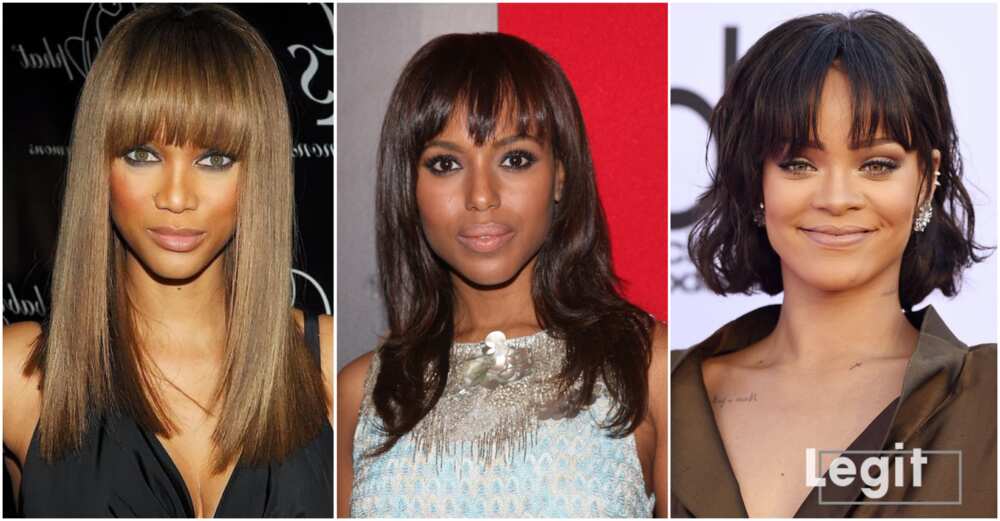 Center part hairstyles with bangs