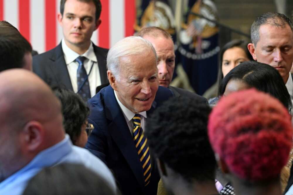Biden greeted members of the crowd after the speech