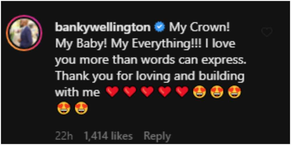 Banky replies Adesua's post