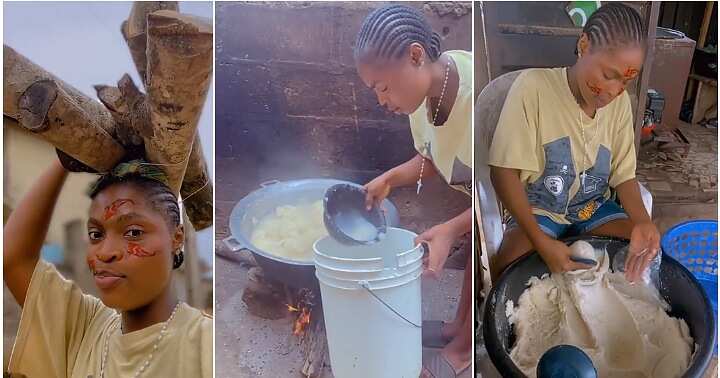 Nigerian lady makes fufu from scratch, people hail her