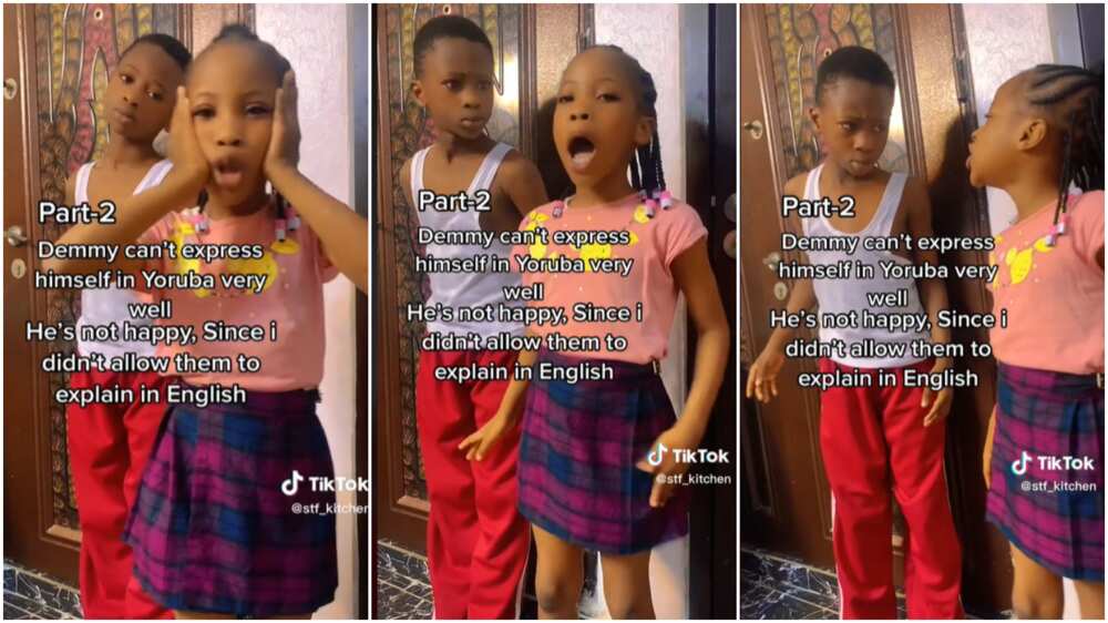 Siblings' rivalry in the house/sister and brother spoke Yoruba language.
