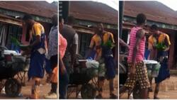 Video emerges as hardworking young man is seen selling food in wheelbarrow, Nigerians shower him with praises