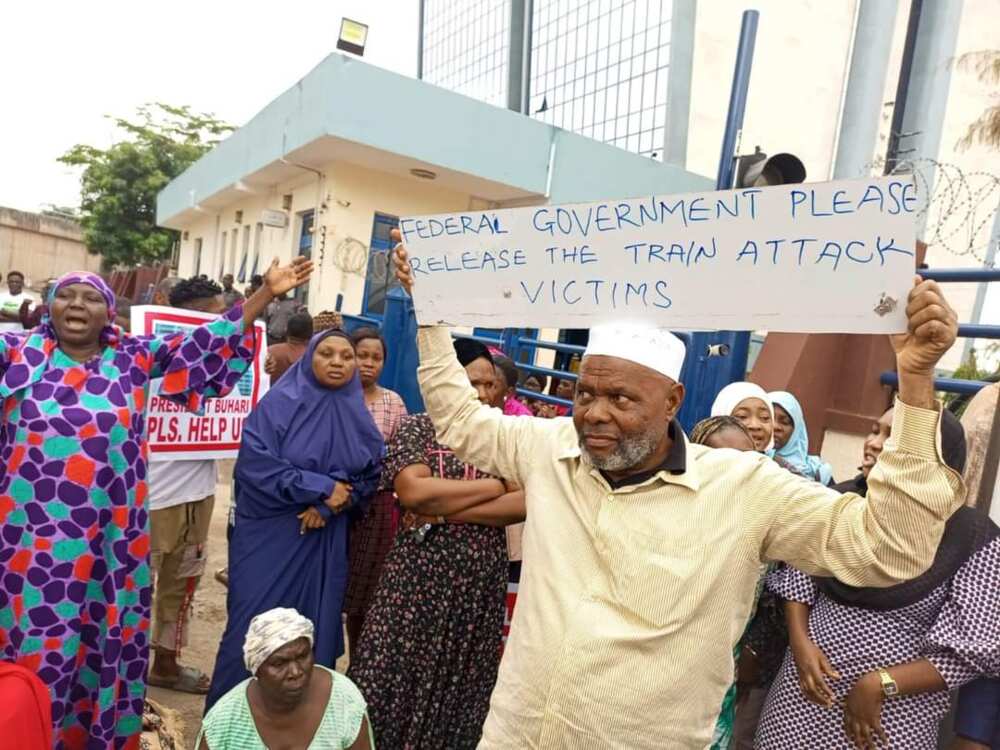 Kaduna train attack victims protest/Victims released