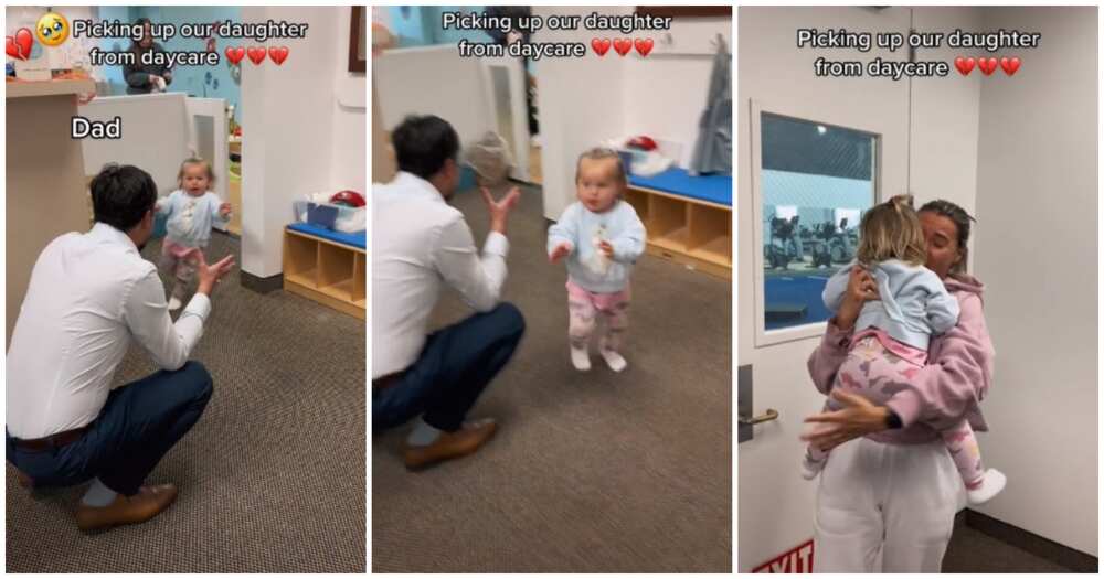 Kid ignores her dad, kid choose mum over dad, daycare, touching baby videos