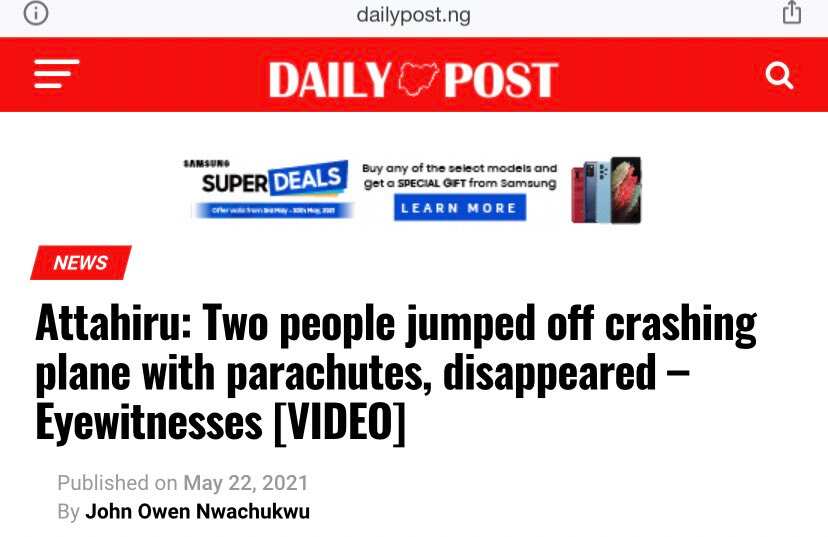Fact-Check: Is It true 2 People Jumped Off and Disappeared from Crashed Plane that Killed Attahiru, Others?