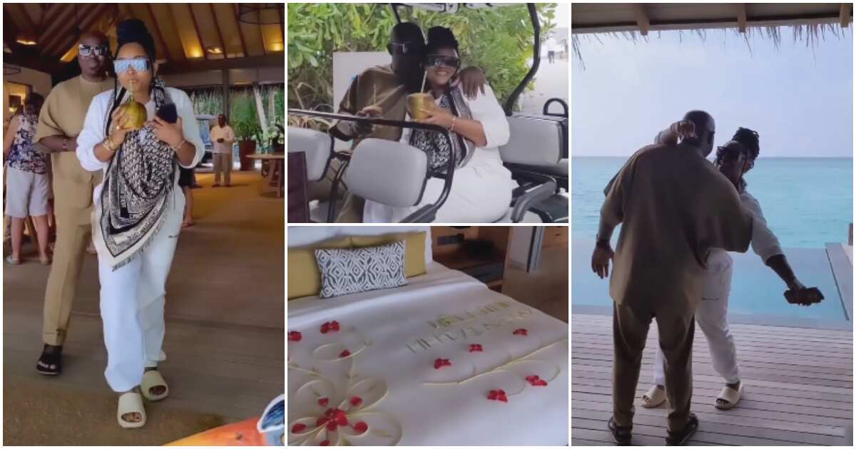 See how Mercy Aigbe and her husband were all loved-up in Maldives ahead of Valentine (video)