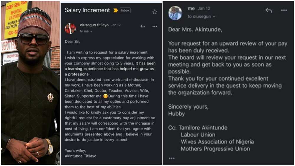 Dear sir, I want salary increment - Husband shares photo of email proposal wife sent him to ask for more