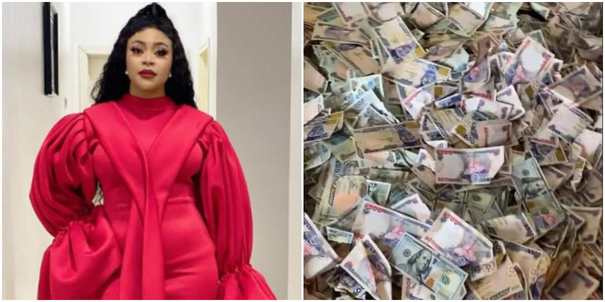 Actress Mimi Orjiekwe flaunts huge pile of dollar and naira notes sprayed at her birthday party