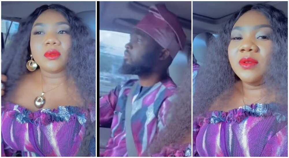 Photos of a Nigerian woman and her husband after she said he did not praise her new dress.
