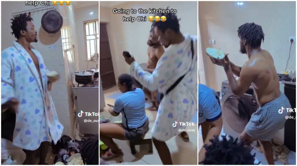 Lady cooked yam porridge/Brothers hyped sister in the kitchen. Lady cooked yam porridge/Brothers hyped sister in the kitchen.