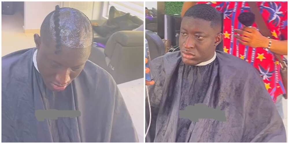 Photos of the man receiving a new hairdo.