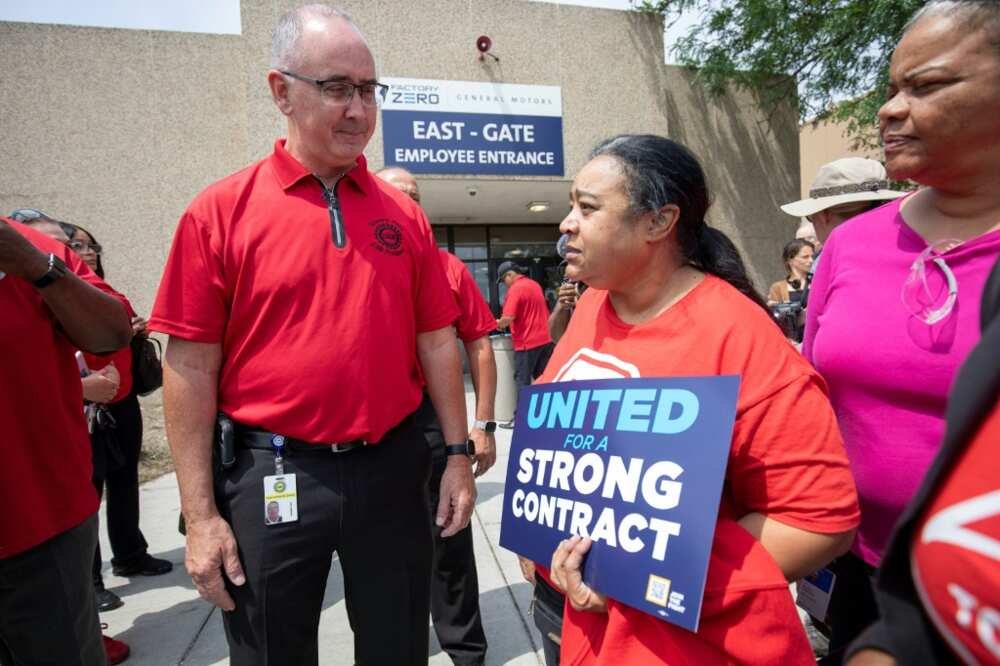 United Auto Workers president Shawn Fain met with with General Motors workers last month as the union girds for tough negiations amid a looming strike threat