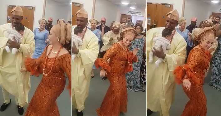 Oyinbo woman dances at naming ceremony
