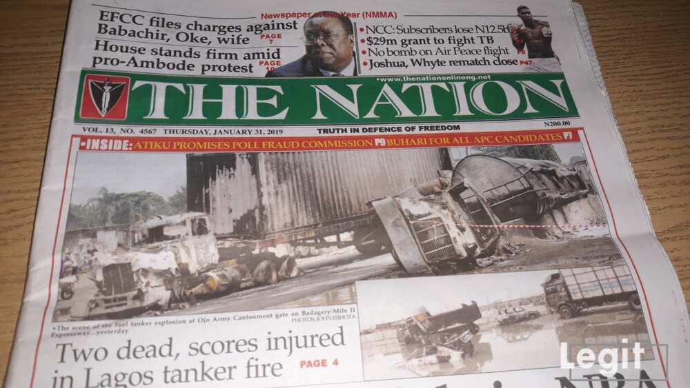 Nigerian Newspapers review: The Nation January 31, 2019