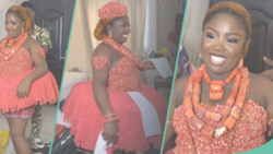 Ijaw bride rocks unique cultural outfit, looks regal, netizens react: "How did she sit in the car?"