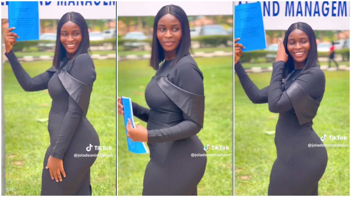 Watch the video of this pretty lady who struck beautiful pose after defending her project thumbnail