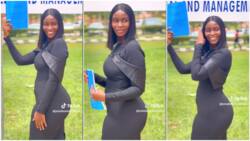 "Baby girl, I'm crushing": Curvy Nigerian lady in black gown poses after project defense, video makes men talk