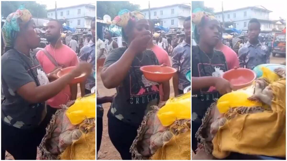 Young lady selling rice to young men dips her hands into food before serving customers, video causes stir