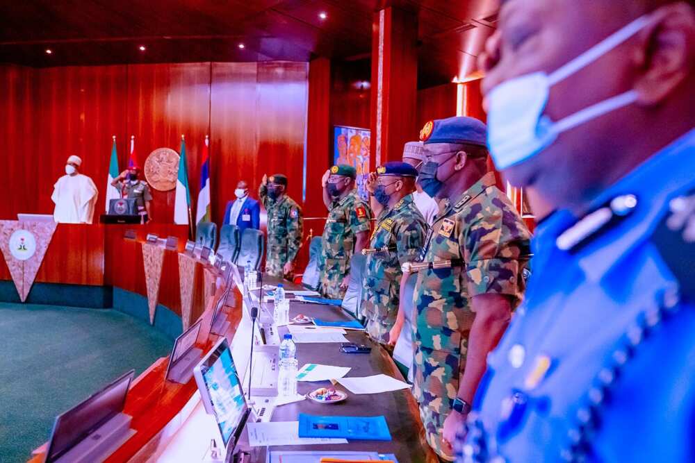 Buhari/Security heads/emergency meeting/Senators impeachment threat