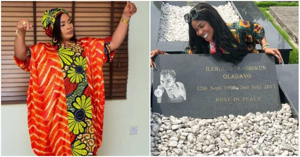 Photos of Remi Surutu and Iyabo Ojo at Ileriayo's grave