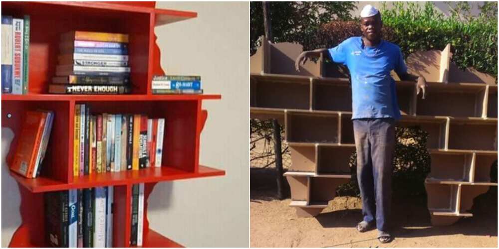 Man builds African map-shaped shelf that accommodates many books; wows people with his creativity