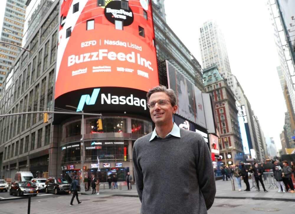 BuzzFeed founder Jonah Peretti posed in Times Square when the company listed on the Nasdaq in 2021; now, it is shutting  down its news operation