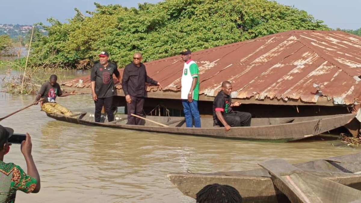 PHOTOS: Peter Obi visits flooded communities in Anambra, asks FG to do one thing