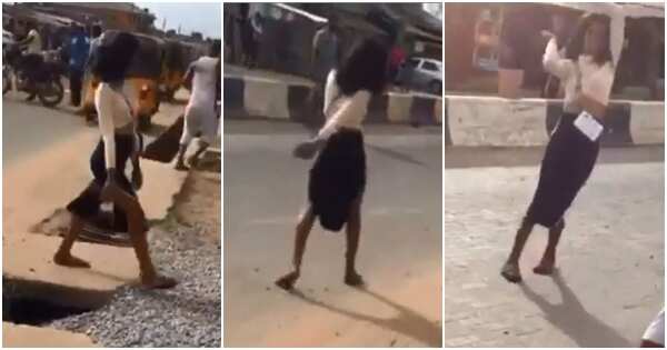 Lady reportedly runs mad just as her bike had accident (video)