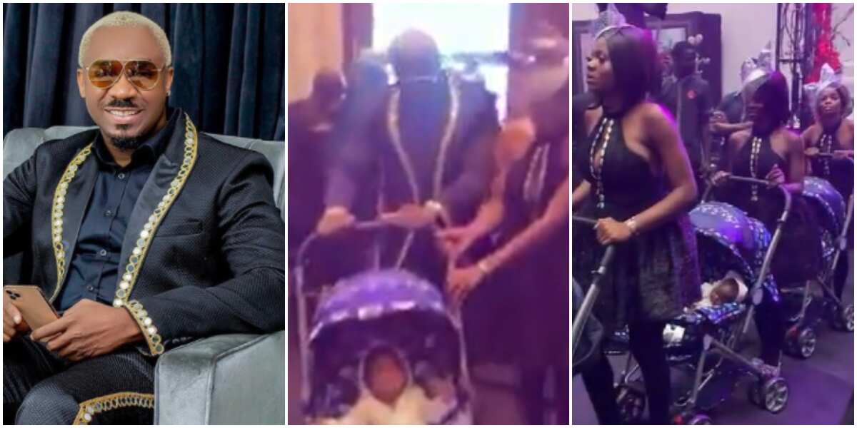 Massive reactions as Pretty Mike storms Toyin Lawani's traditional wedding with 6 women and babies