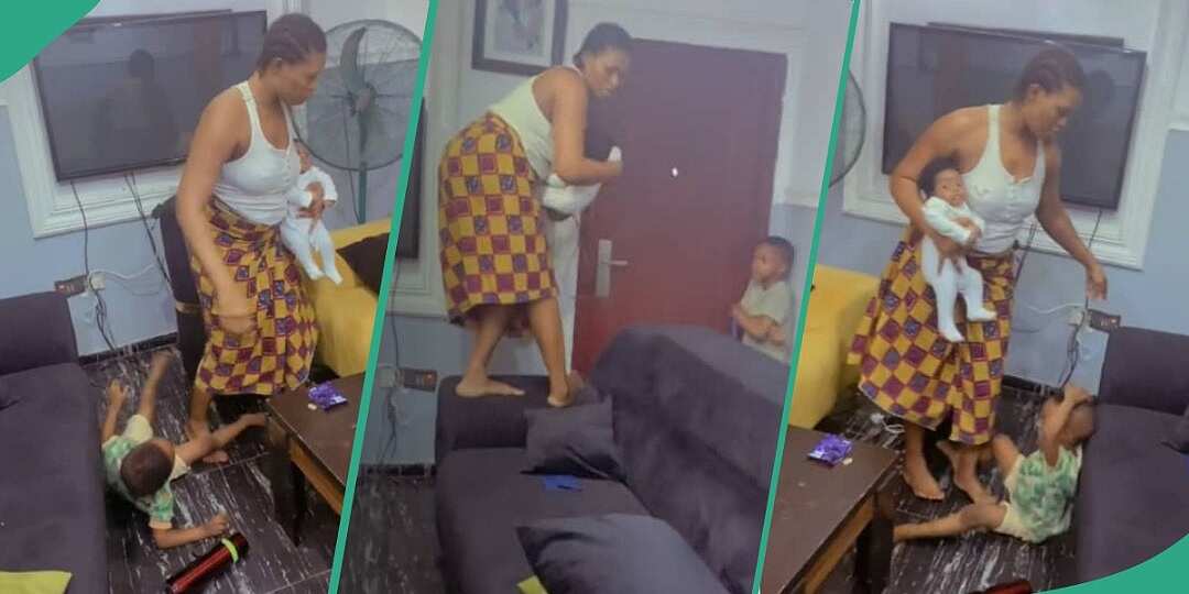 Watch hilarious video of Nigerian mum chasing her little sons around the house