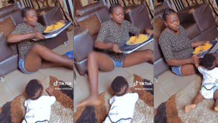 "I go slap you o": Nigerian mum and baby drag food in trending video, netizens react