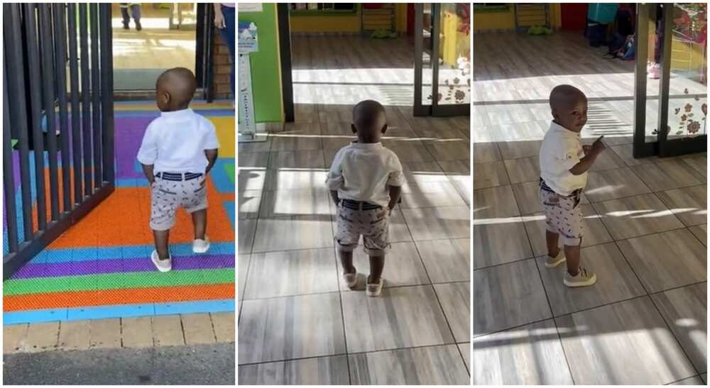 Photos of a kid confidently walking into class on first day of school Photos of a kid confidently walking into class on first day of school