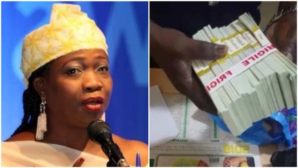 A collage of Abike Dabiri, head of NIDCOM, and the dollar notes.
Photos sources: Twitter/NIDCOM/Channels TV