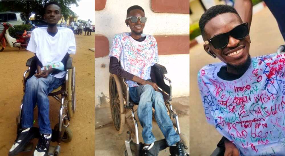 Photos of a physically challenged man who just graduated from university.