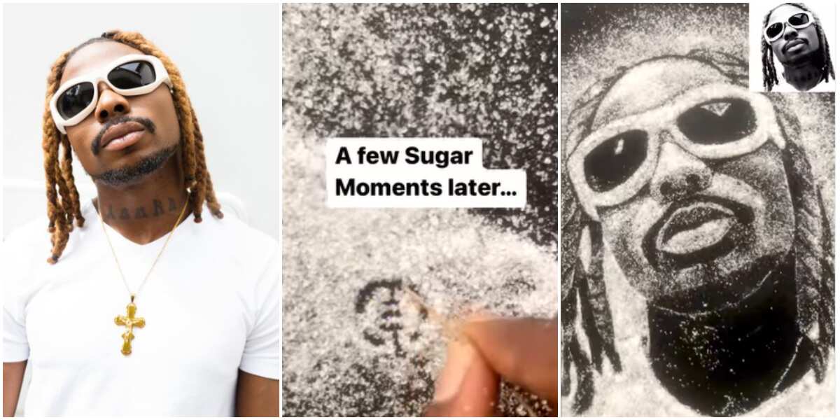 See how this talented man used sugar to draw stunning portrait of Asake, video wows many