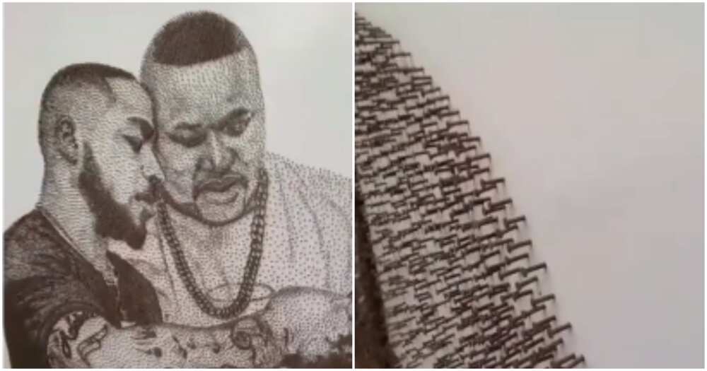 Artist uses nails to draw Davido, Cubana Chiefpriest
