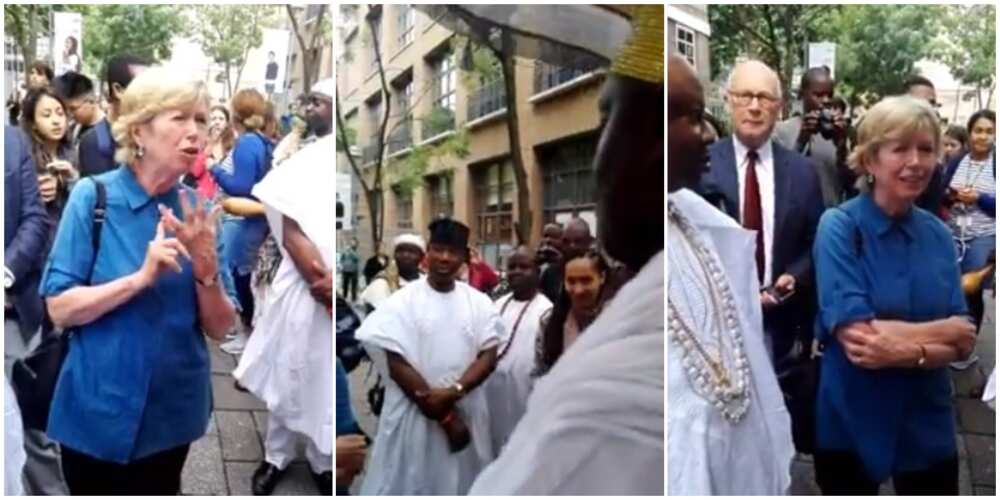 Reactions as Oyinbo professor interacts with Ooni of Ife in Yoruba in cute video