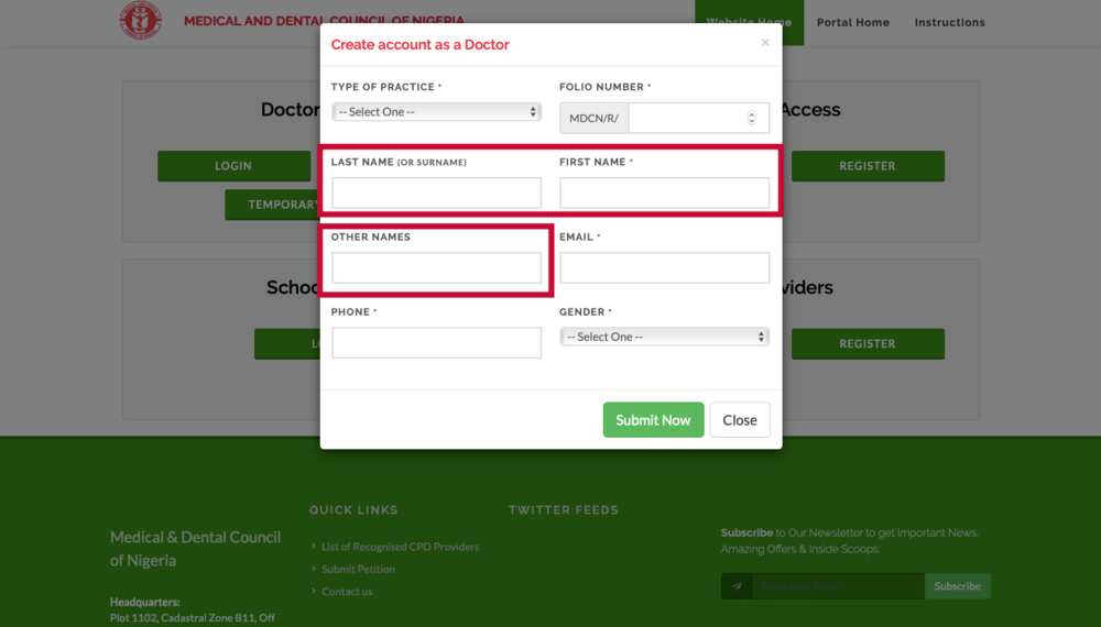 MDCN portal registration MDCN portal registration
