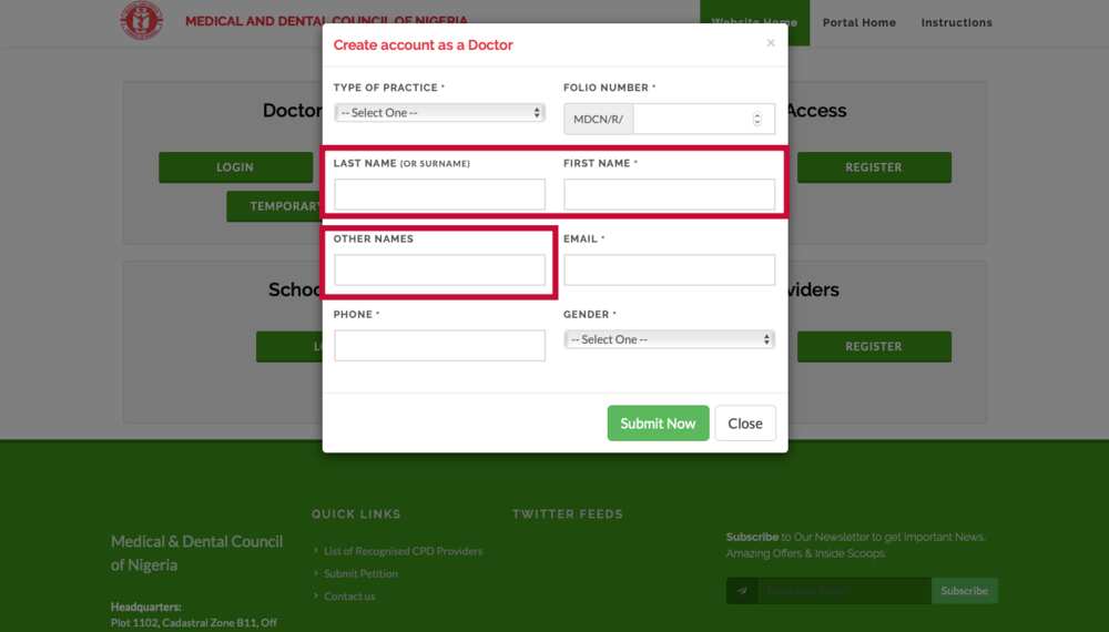 MDCN portal registration