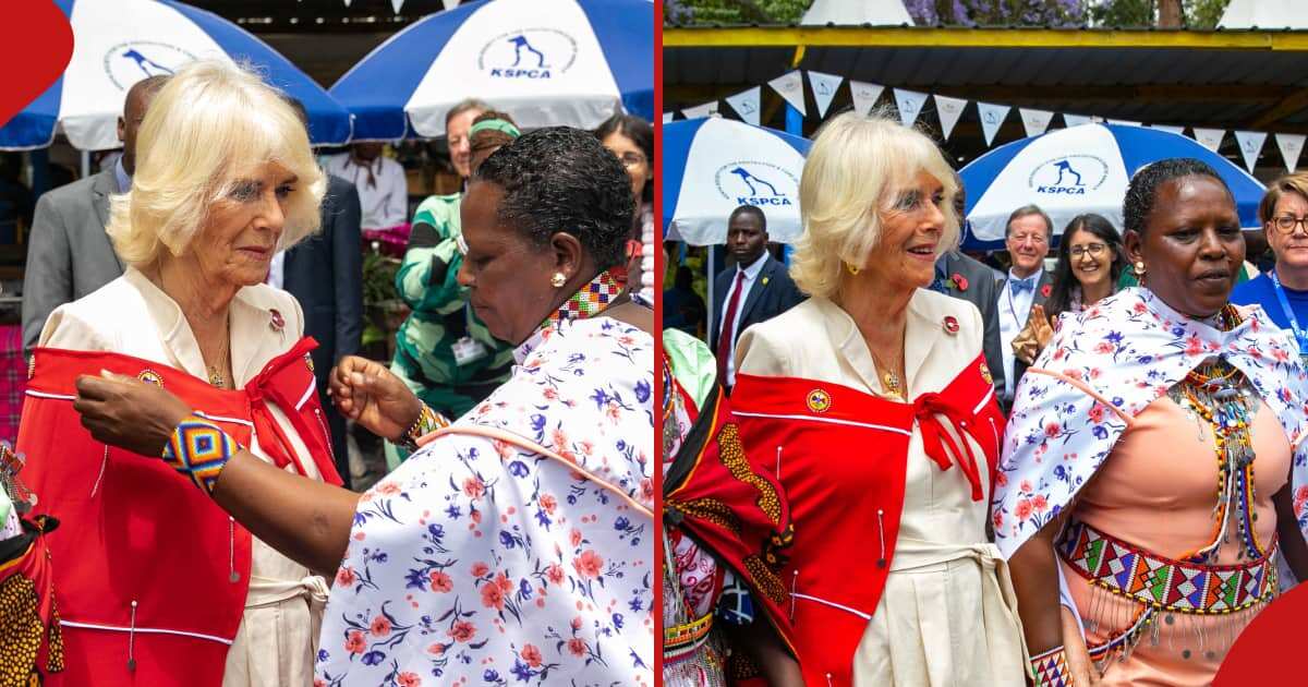 See Queen Camilla in traditional shuka with Maasai women as she visits Kenya (video)