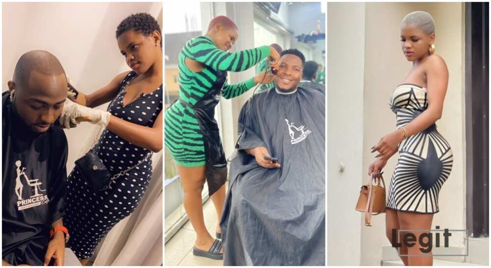 Photos of Ogedengbe Precious Princess giving Davido a haircut.