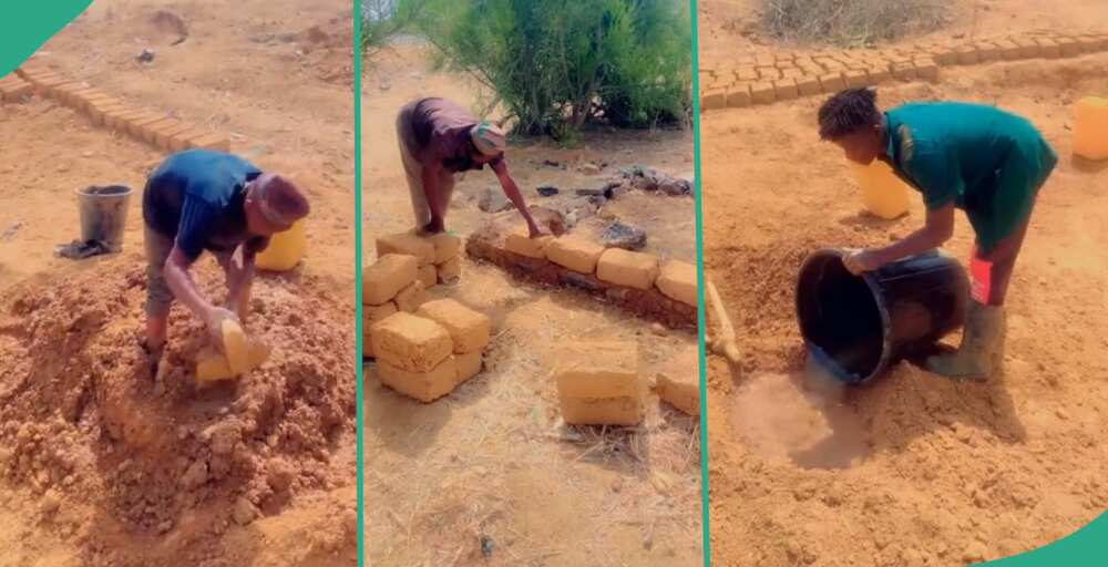 Video emerges as man mixes sand to make bricks for building house