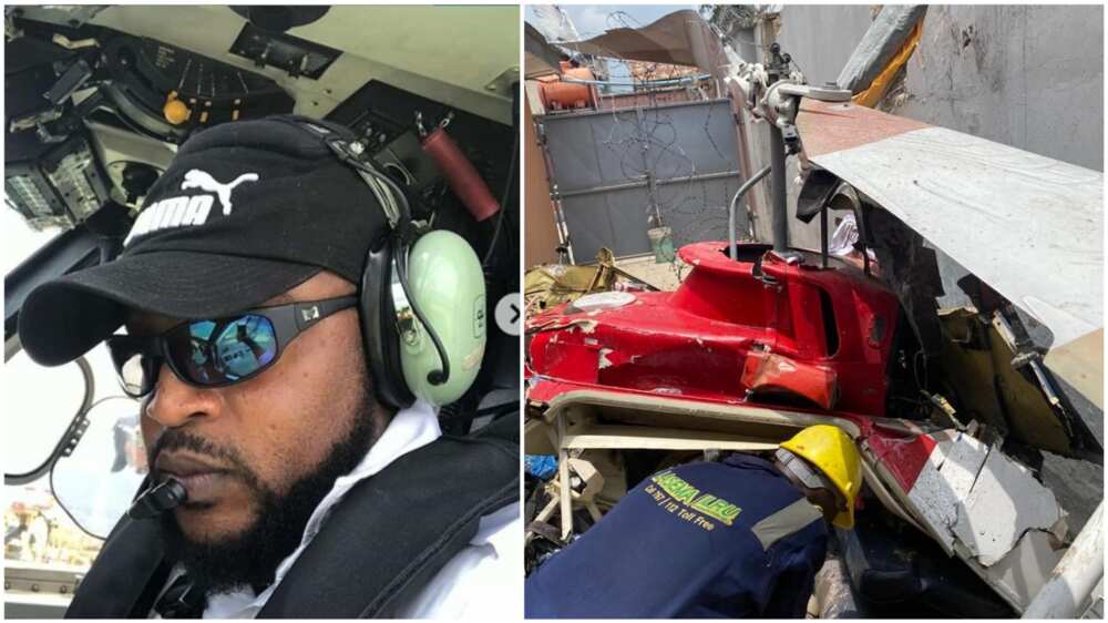 A collage of the pilot the crashed part of the helicopter. Photo source: Instagram/Gloria