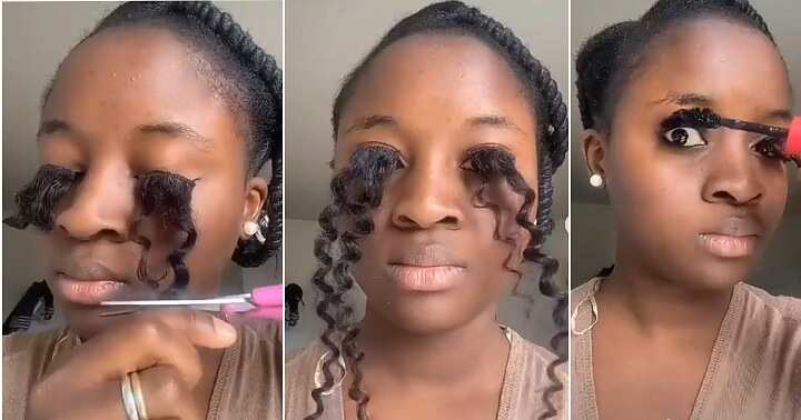 Watch funny video as lady uses human hair to make eyelashes