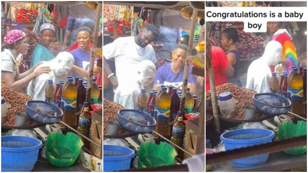 Man celebrated new birth/People bathed him with powder.