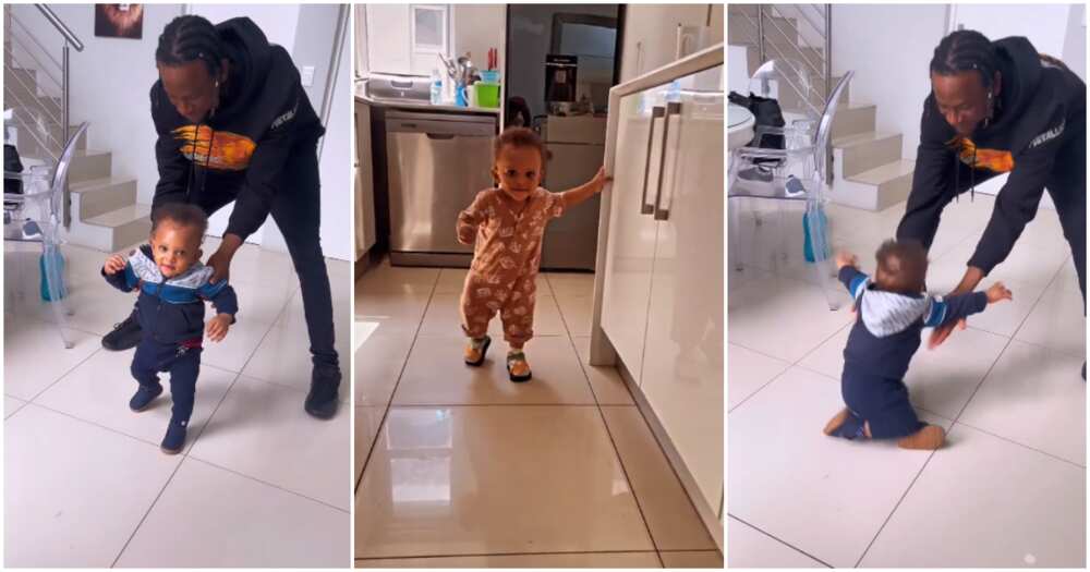 BBNaija star Omashola takes first baby steps in cute video.