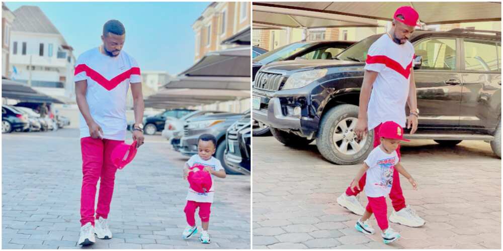 Nollywood actor Kolawole Ajeyemi and son, Ire, rock matching outfits in adorable photos