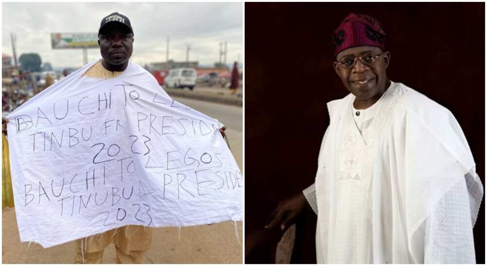 Nigerian man named Alhaji Usman Madaki starts to trek from Buachi state to Lagos state to campaign for Asiwaju Bola Ahmed Tinubu.