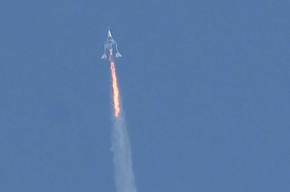 Virgin Galactic's SpaceShipTwo space plane Unity and mothership seen separating above Spaceport America, New Mexico in July 2021 -- the company has resumed spaceflights after a nearly two-year hiatus