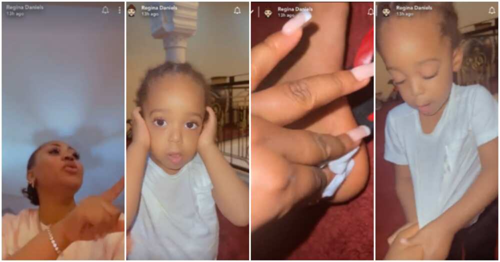 Regina Daniels son breaks plate.